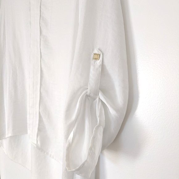 ELLEN TRACY Sheer White Long Sleeve V-Neck Blouse Gold Accents Loose size S - Picture 5 of 9